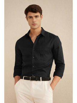 Louis Philippe - Men Black Solid Full Sleeves Formal Shirt