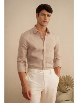 Louis Philippe - Men Beige Solid Full Sleeves Casual Shirt