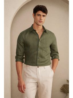 Louis Philippe - Men Green Solid Full Sleeves Formal Shirt