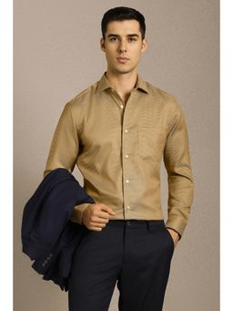 Louis Philippe - Men Khaki Textured Full Sleeves Formal Shirt