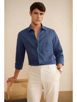 Louis Philippe - Men Blue Solid Full Sleeves Casual Shirt