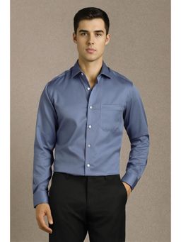Louis Philippe - Men Blue Textured Full Sleeves Formal Shirt