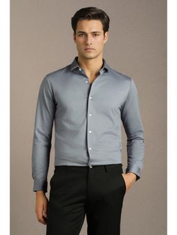 Louis Philippe - Men Grey Solid Full Sleeves Formal Shirt