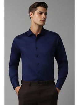 Louis Philippe - Men Navy Blue Solid Full Sleeves Formal Shirt