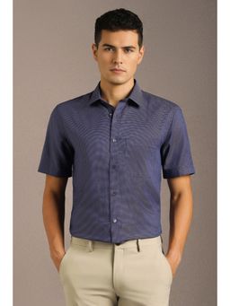 Louis Philippe - Men Blue Textured Half Sleeves Formal Shirt