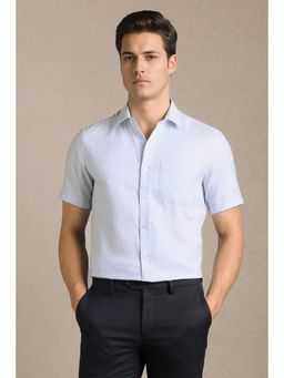 Louis Philippe - Men Light Blue Stripe Half Sleeves Formal Shirt