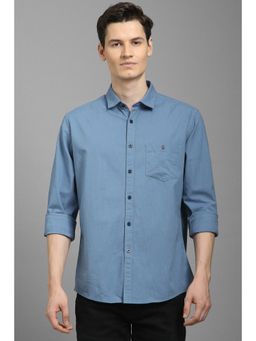 Louis Philippe - Men Blue Solid Full Sleeves Casual Shirt