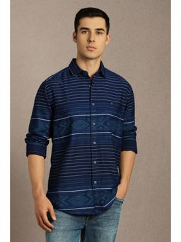 Louis Philippe - Men Blue Stripe Full Sleeves Casual Shirt