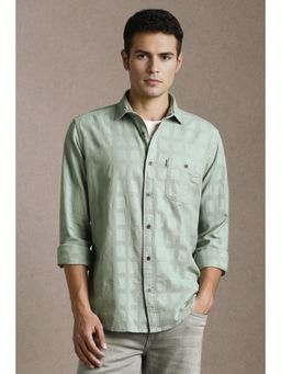 Louis Philippe - Men Green Check Full Sleeves Casual Shirt