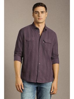 Louis Philippe - Men Purple Stripe Full Sleeves Casual Shirt