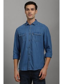 Louis Philippe - Men Blue Solid Full Sleeves Casual Shirt