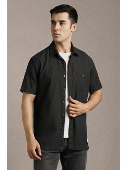 Louis Philippe - Men Black Textured Half Sleeves Casual Shirt