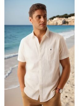 Louis Philippe - Men Beige Solid Half Sleeves Casual Shirt