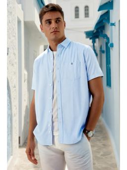 Louis Philippe - Men Light Blue Solid Half Sleeves Casual Shirt