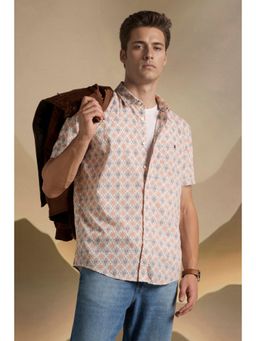 Louis Philippe - Men Peach Floral Half Sleeves Casual Shirt