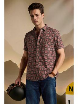 Louis Philippe - Men Grey Floral Half Sleeves Casual Shirt