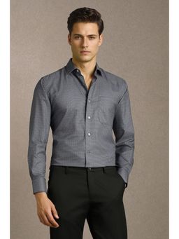 Louis Philippe - Men Grey Self Design Full Sleeves Formal Shirt