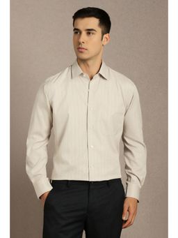 Louis Philippe - Men Beige Textured Full Sleeves Formal Shirt