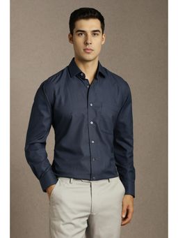 Louis Philippe - Men Navy Blue Textured Full Sleeves Formal Shirt