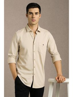 Louis Philippe - Men Beige Solid Full Sleeves Casual Shirt