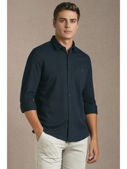 Louis Philippe - Men Navy Blue Solid Full Sleeves Casual Shirt