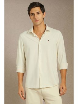 Louis Philippe - Men Beige Solid Full Sleeves Casual Shirt