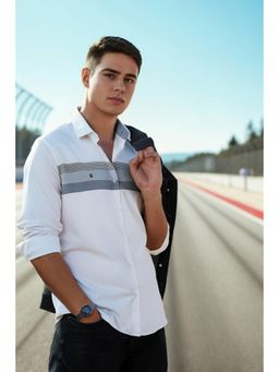 Louis Philippe - Men White Stripe Full Sleeves Casual Shirt