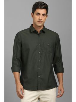 Louis Philippe - Men Green Solid Full Sleeves Casual Shirt