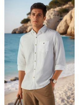 Louis Philippe - Men White Solid Full Sleeves Casual Shirt