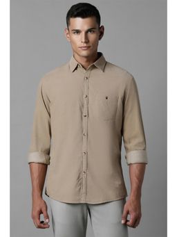 Louis Philippe - Men Beige Solid Full Sleeves Casual Shirt