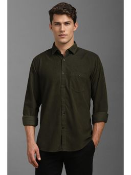 Louis Philippe - Men Olive Solid Full Sleeves Casual Shirt