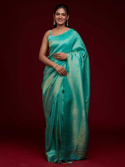 Koskii - Sea Green Woven Art Silk Saree with Unstitched Blouse