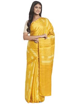 Fabindia - Mustard Hand Block Print Silk Sari