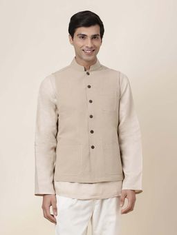 Fabindia - Beige Cotton Bhagalpur Nehru Jacket
