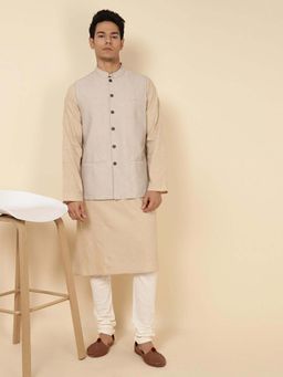 Fabindia - Beige Cotton Firdaus Nehru Jacket
