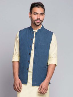 Fabindia - Blue Cotton Firdaus Nehru Jacket
