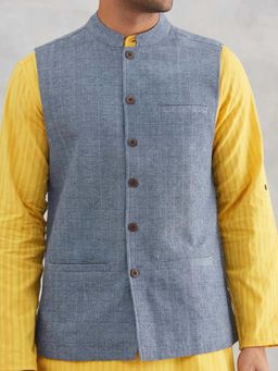 Fabindia - Grey Cotton Dobby Nehru Jacket