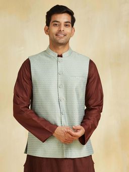 Fabindia - Green Viscose Silk Nehru Jacket