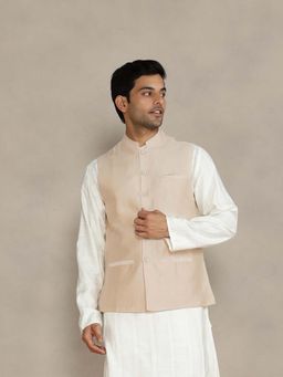 Fabindia - Beige Cotton Silk Blend Nehru Jacket