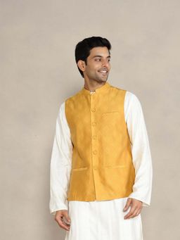 Fabindia - Yellow Viscose Blend Nehru Jacket