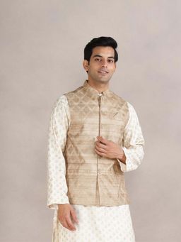 Fabindia - Beige Silk Hand Block Printed Nehru Jacket