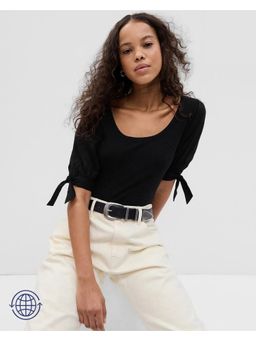 GAP - Women's Black Puff Sleeve Relaxed Fit Top