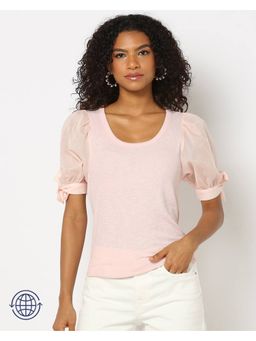 GAP - Women's Pink Puff Sleeve Tie-Up Detail Top