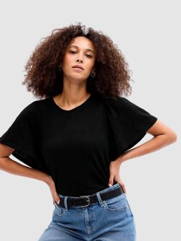 GAP - Women's Black Solid Relaxed Fit Flutter Sleeve Top