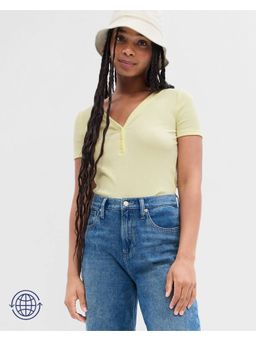 GAP - Women's Yellow Solid Slim Fit Henley Neck Top