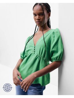 GAP - Women's Green V-Neck Peplum Top with Buttons