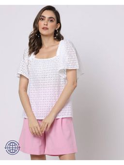 GAP - Women's White Cut-Out Square Neck Short Sleeve Top