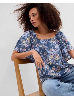 GAP - Women's Blue Floral Relaxed Fit Square Neck Top