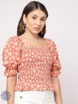 GAP - Women's Brown Slim Floral Printed Square Neck Crop Top