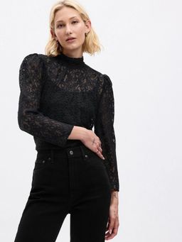 GAP - Women's Black Lace Print Slim Fit Top